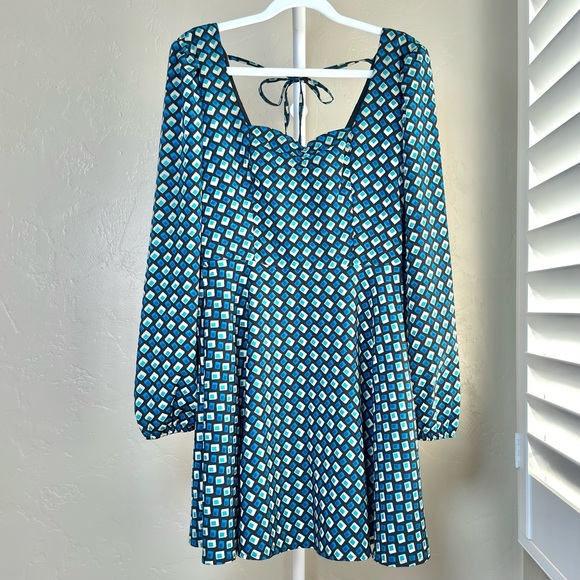 Band of the Free Geometric Print Long Sleeve Mini Dress Size Small Blue Teal - Picture 5 of 10